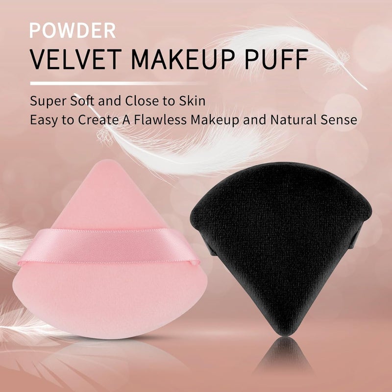 EVAOUXIU 2 Pcs Triangle Powder Puff for Face Powder, Soft Plush Setting Powder Puff, Velour Cosmetic Foundation Blender Sponge Beauty Makeup Tools (Black&Pink) - Image 3